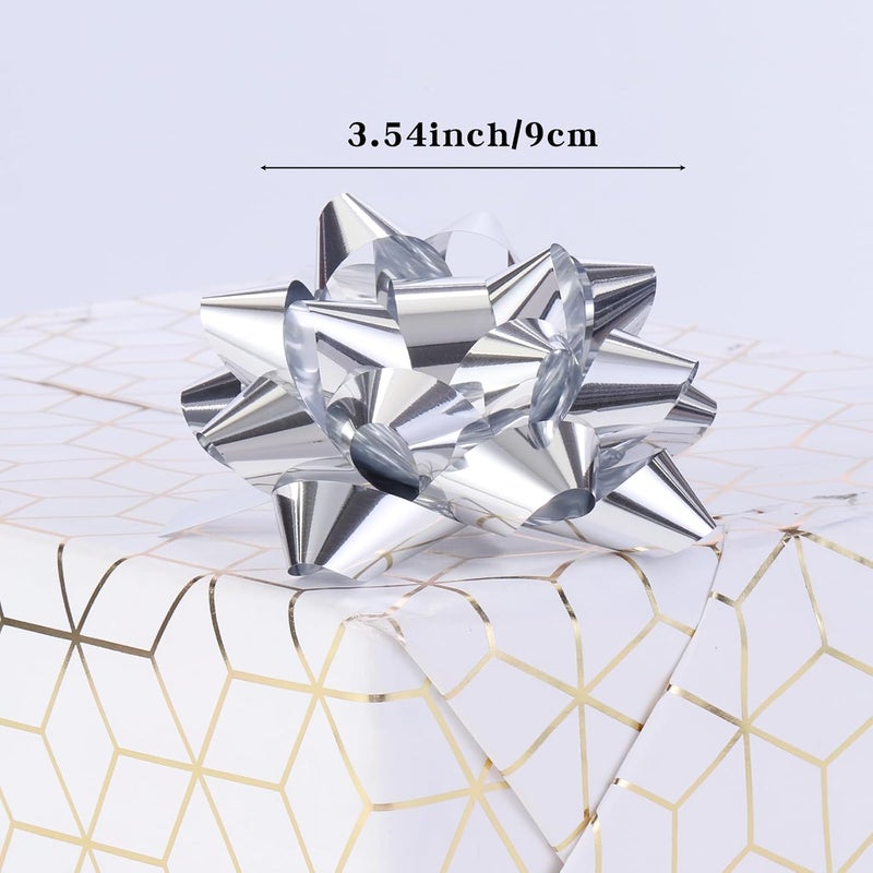 DYSHIPEN 24 Large Gift Bows,3.5 inches, Bows for Gift Wrapping and Presents,Christmas Bows,for Parties, Birthdays, Weddings or Other Holidays. (Silver) - Image 4